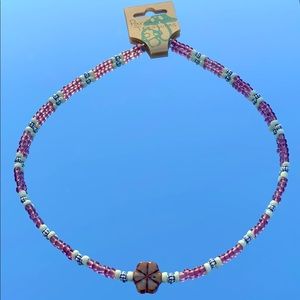 Handmade Purple Cream Beaded Flower Necklace 🧡